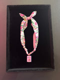 Mahjong Tile Scarf Necklace- Pink Butterfly with Autumn Flower