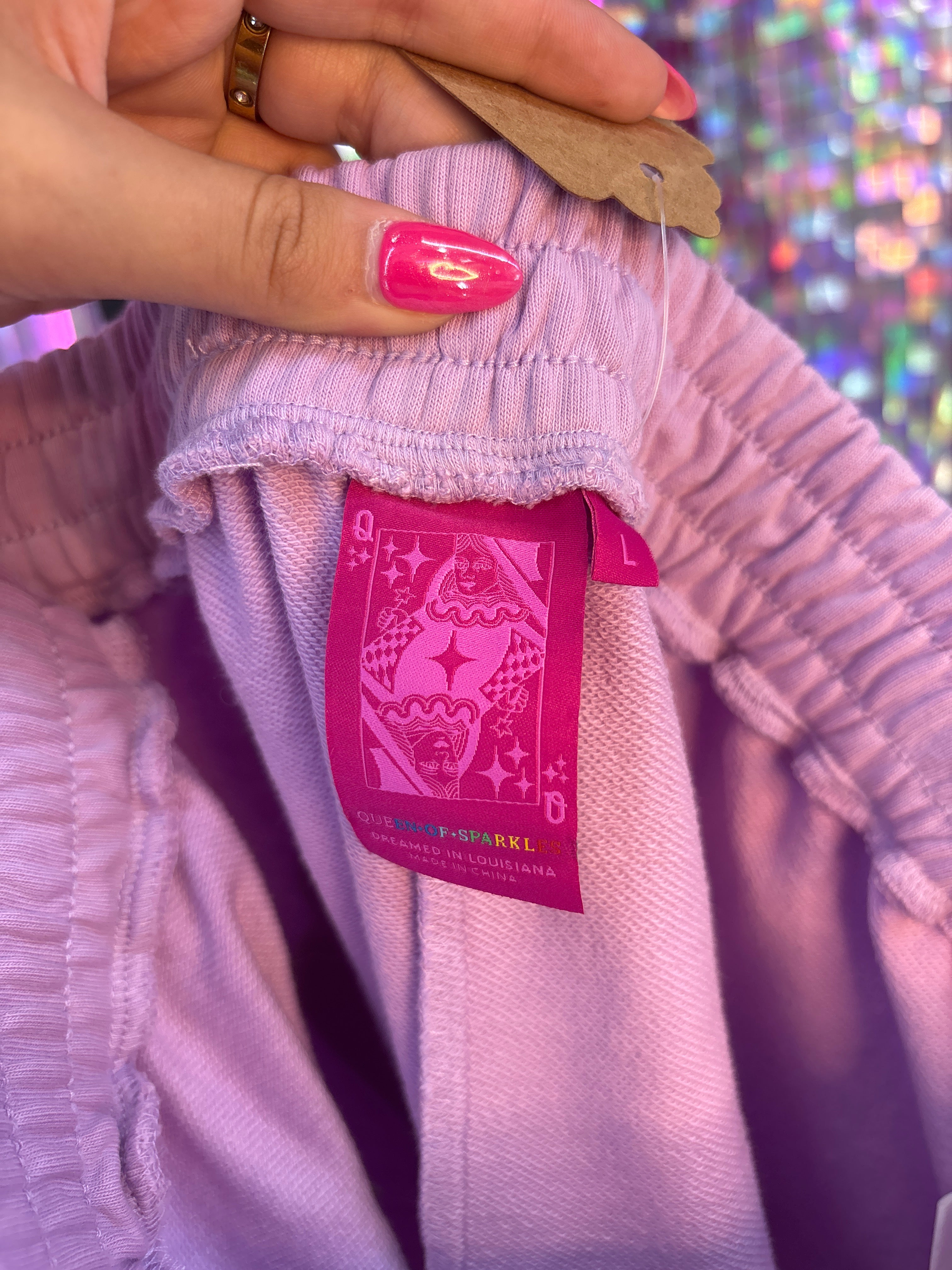 Queen of Sparkles QOS NWOT Purple Peeps Sweatshorts L