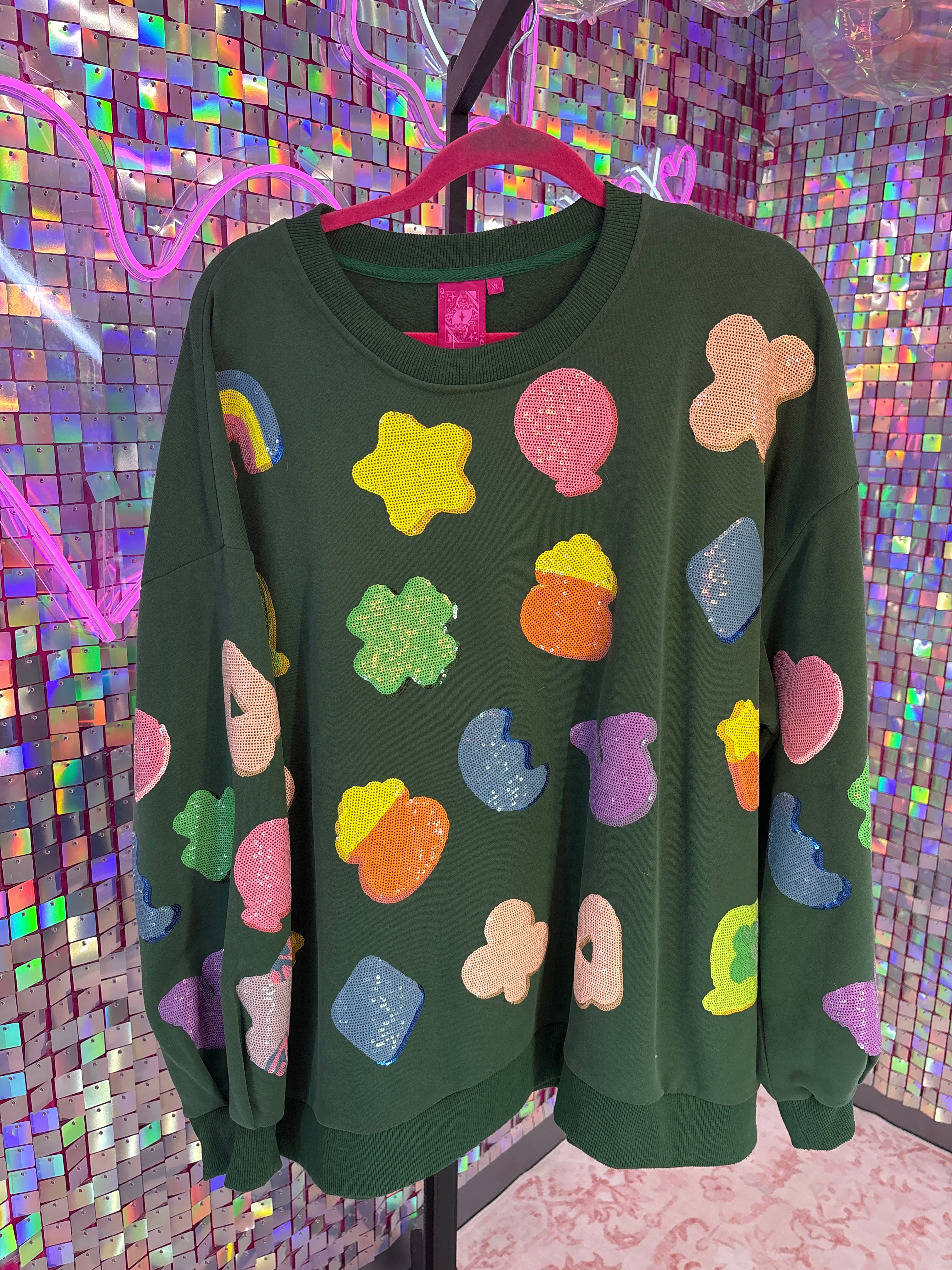 Queen of Sparkles QOS NWOT Green Lucky Charms Sweatshirt XL