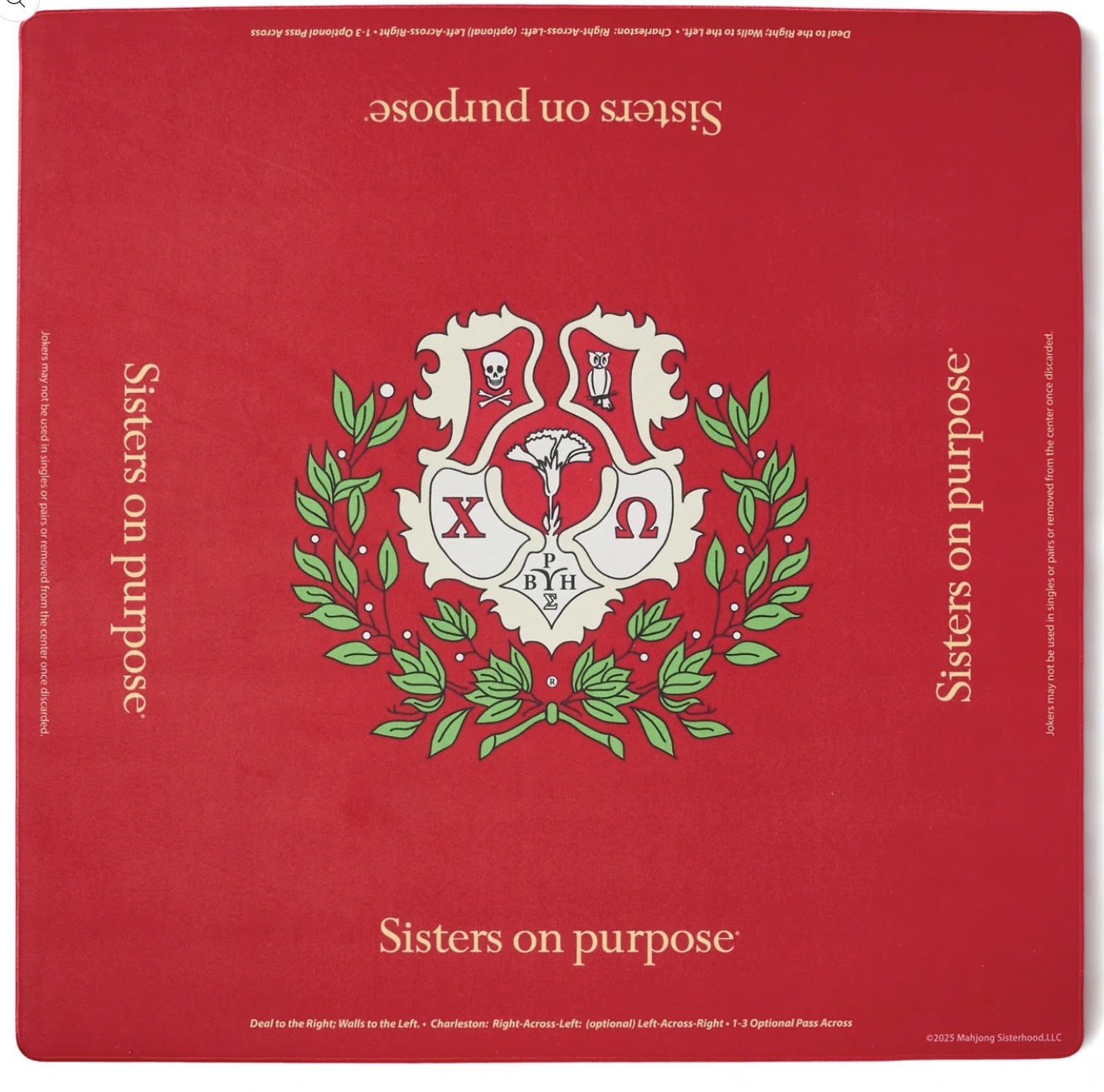 Mahjong Sisterhood Chi Omega Bid Day Bundle- Mahjong Tiles, Mat, and Shufflers