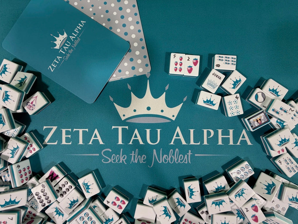 Mahjong Sisterhood Zeta Tau Alpha Bid Day Bundle - Mahjong Tiles, Mat, and Shufflers