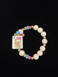 #18 Mahjong Tile Bracelet with White, Green, Pink, and Blue Beads with 2 Flower