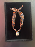 Mahjong Tile Scarf Necklace- Leopard with Winter Flower