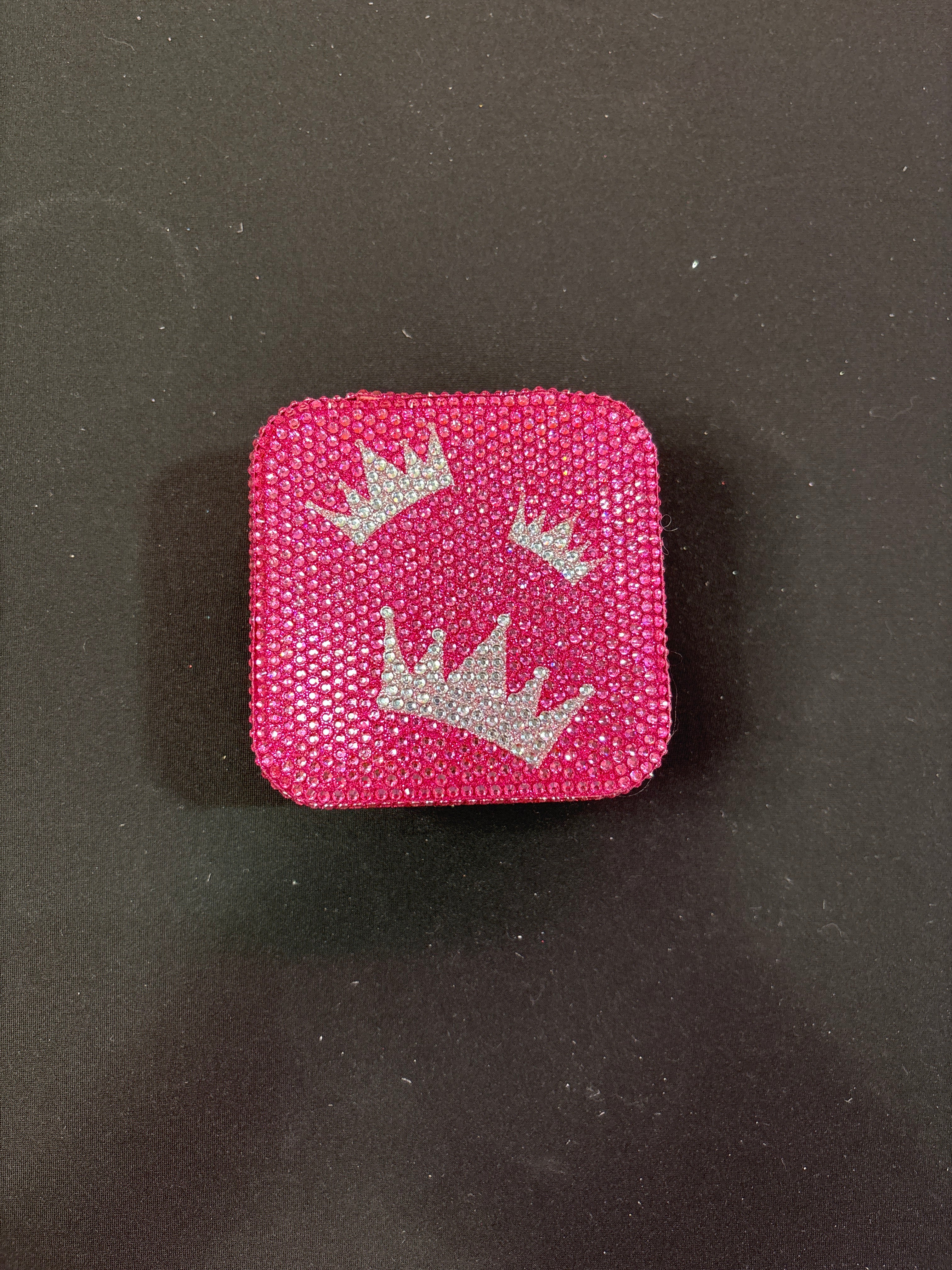 Hot Pink Sparkle Jewelry Case Box with Silver Crowns