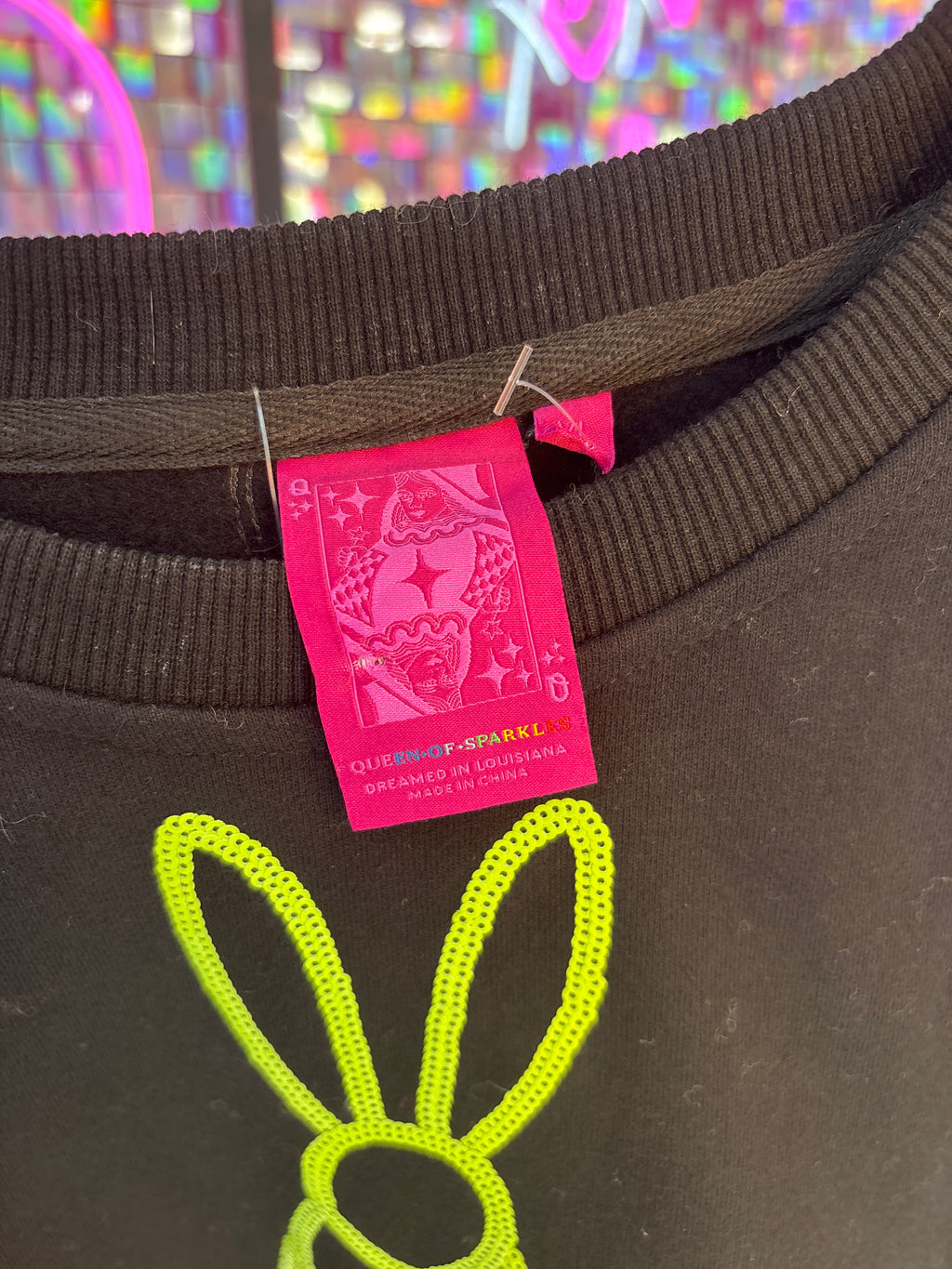 Queen of Sparkles QOS NWT Black Bunnies Shirt XL