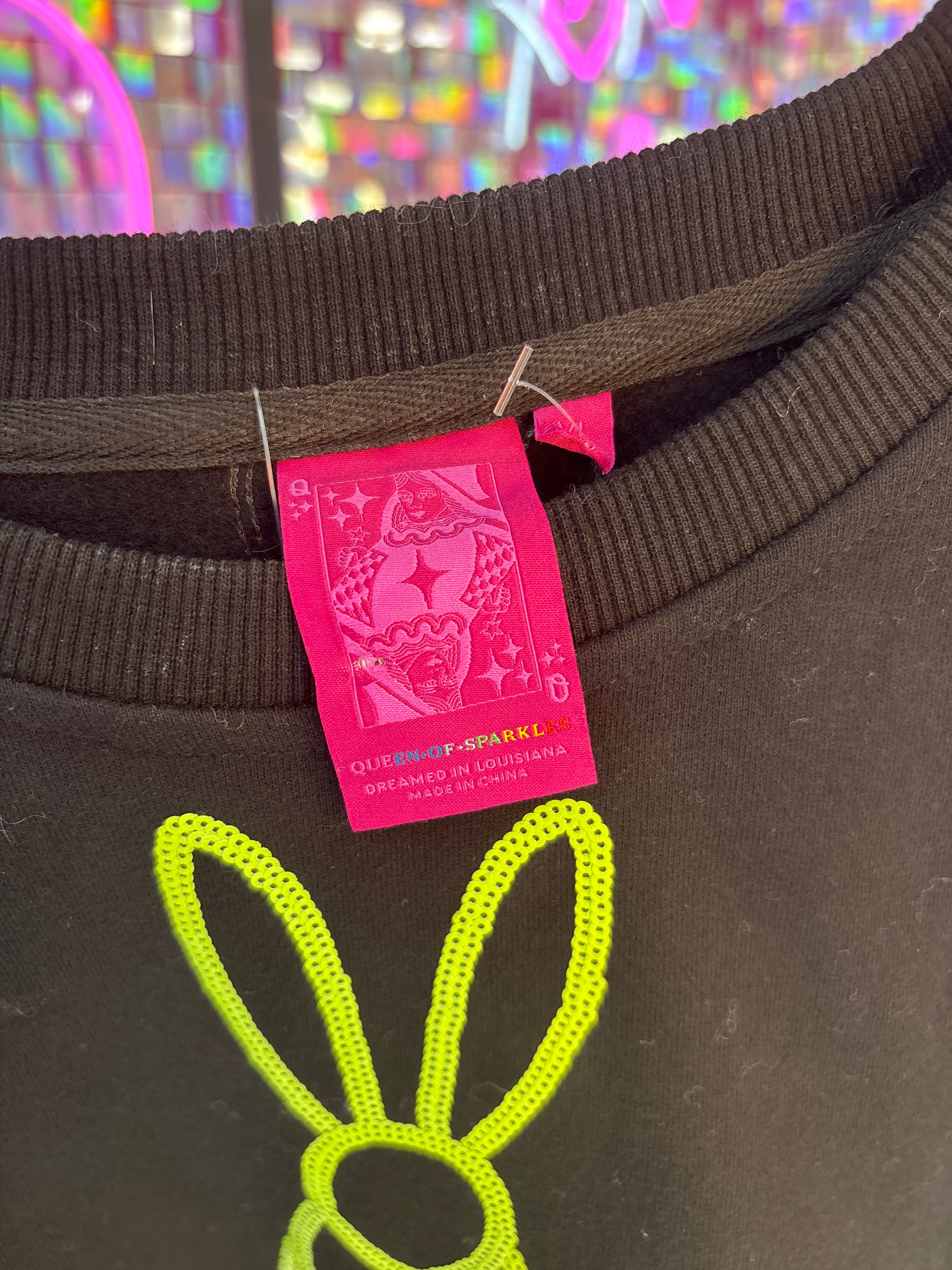 Queen of Sparkles QOS NWT Black Bunnies Shirt XL
