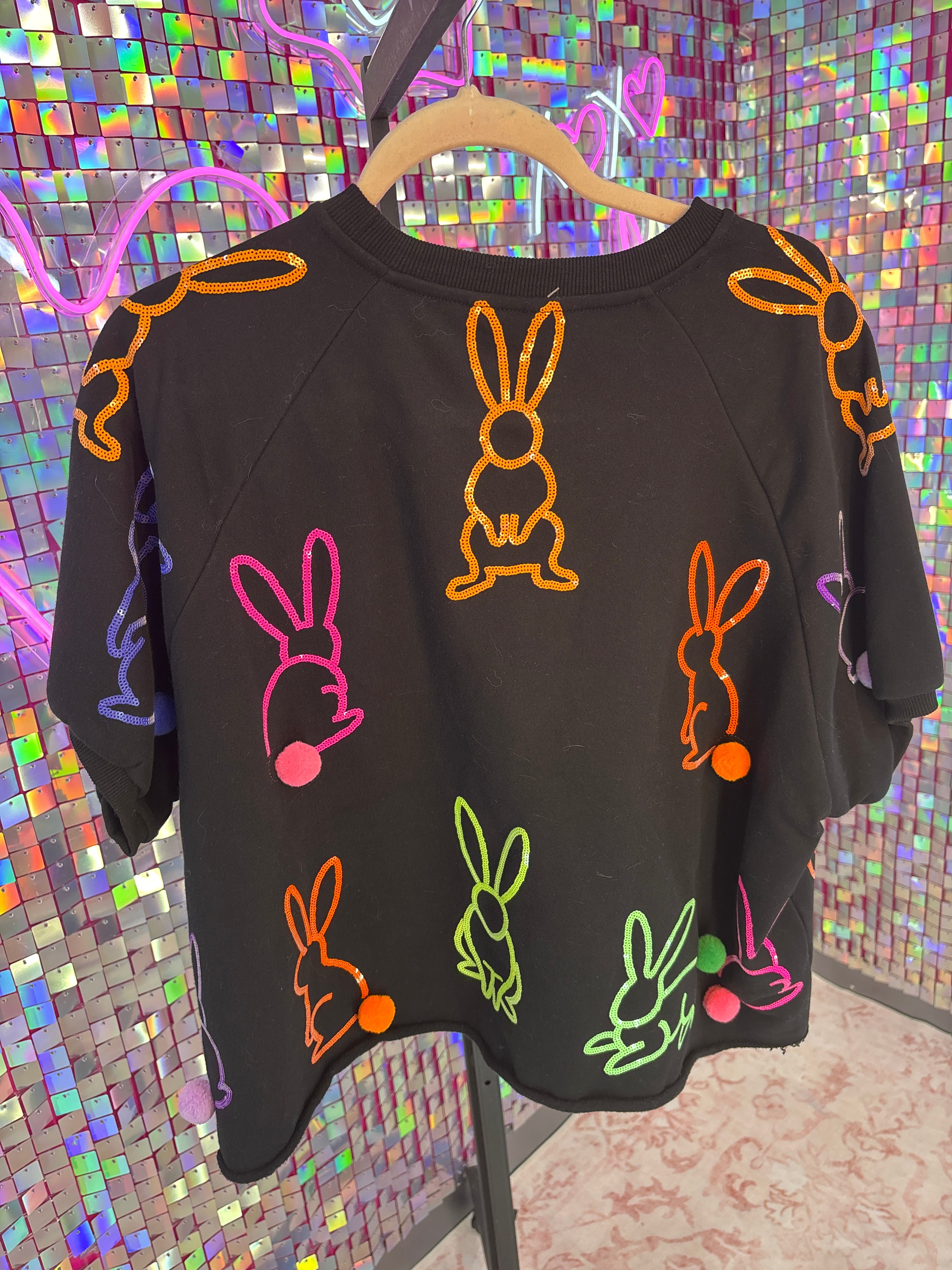 Queen of Sparkles QOS NWT Black Bunnies Shirt XL