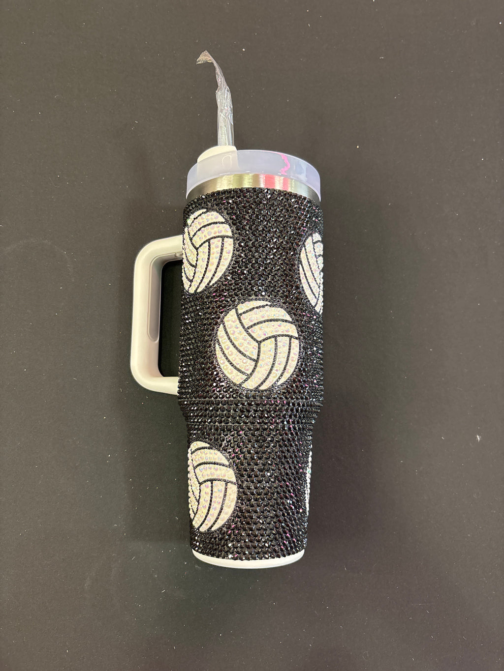 Black Sparkle Tumbler Cup with White Volleyballs