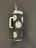 Black Sparkle Tumbler Cup with White Volleyballs