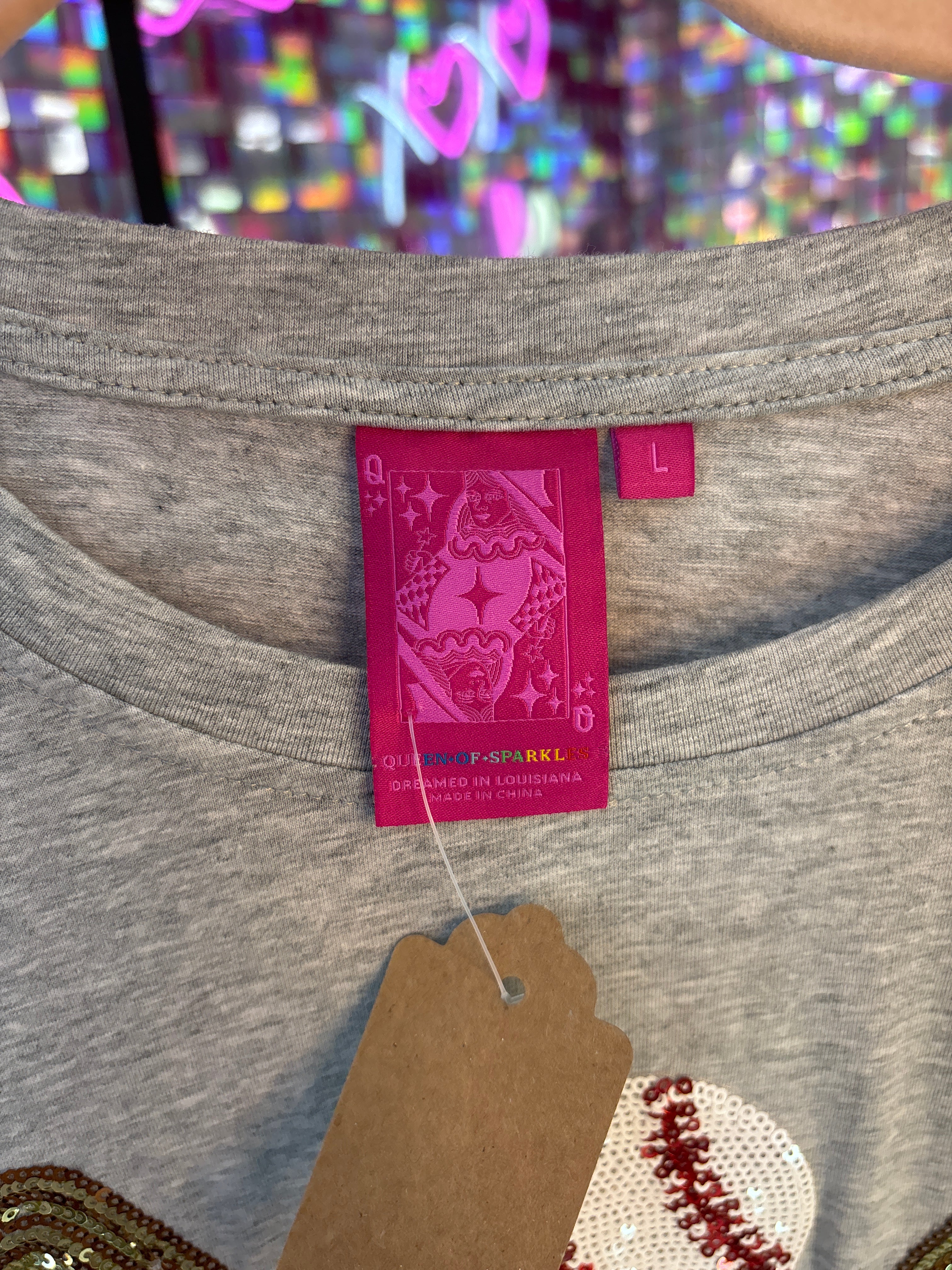 Queen of Sparkles QOS EUC Grey Baseball Tee L