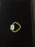 #1 Mahjong Tile Bracelet with 4 Bam and Green and Blue Beads