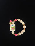 #3 Mahjong Tile Bracelet with Pink and White Beads with 1 Flower