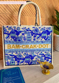 HAND BEADED MAHJONG TOTE BAG - BAM CRACK DOT BLUE