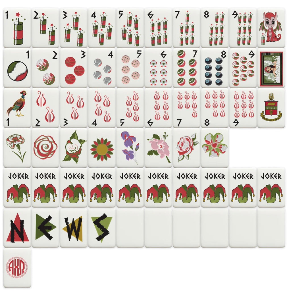 Mahjong Sisterhood Alpha Chi Omega Bid Day Bundle - Mahjong Tiles, Mat, and Shufflers