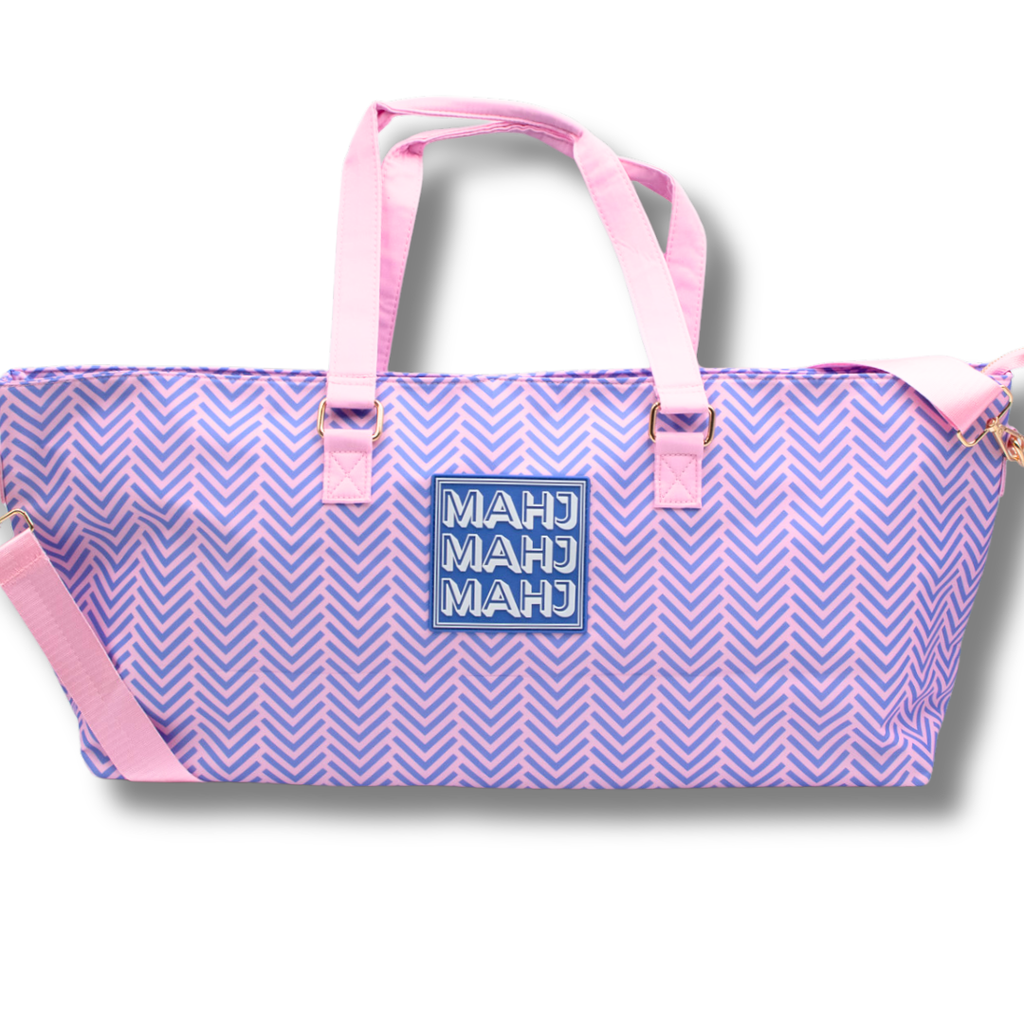 My Fair Mahjong MAHJONG TOTE BAG  |  Wide with Zipper Closure: Geometric- Pink Tote Bag