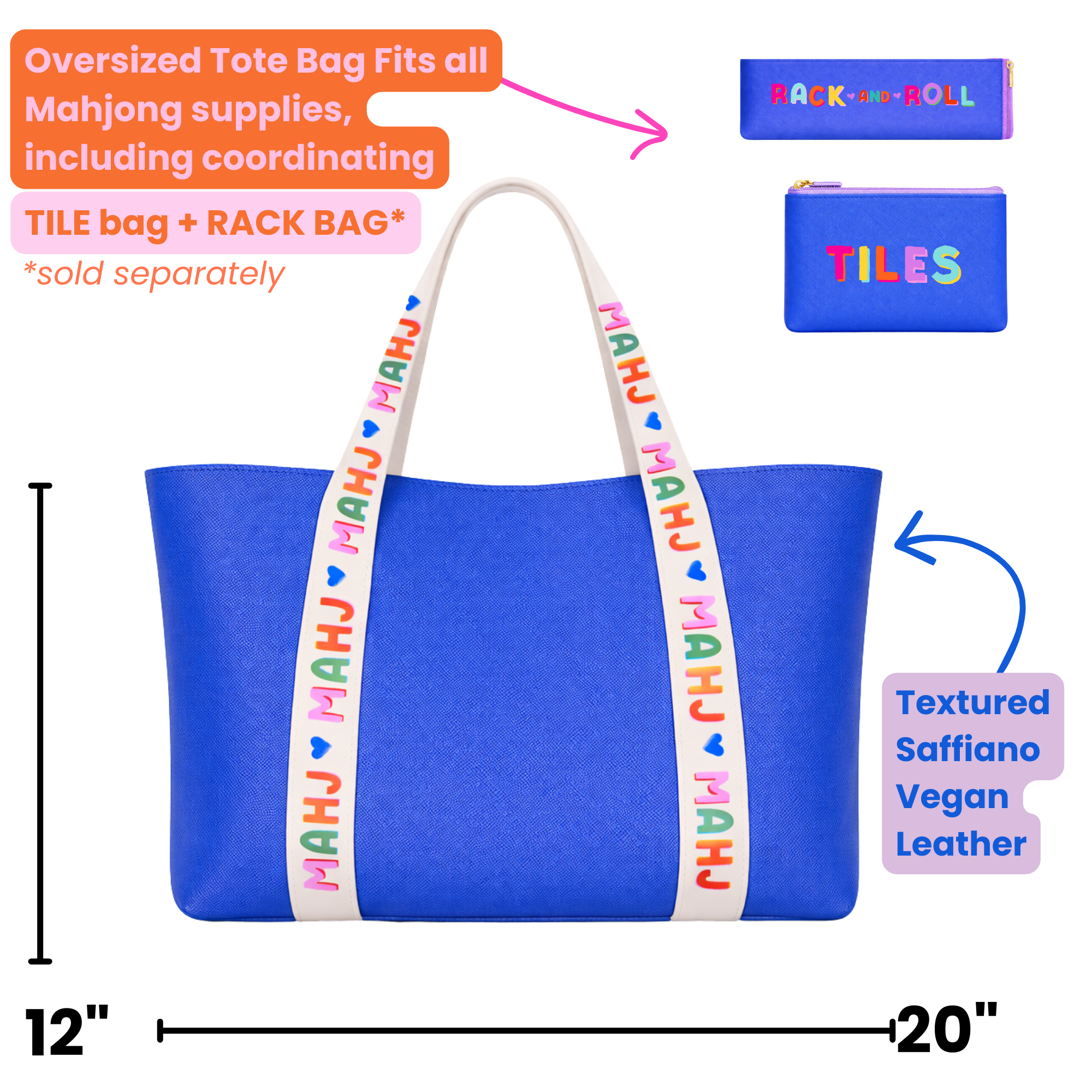 Mahjong Tote Bag Mahjong Tile Bag Leather | Blue *NEW*