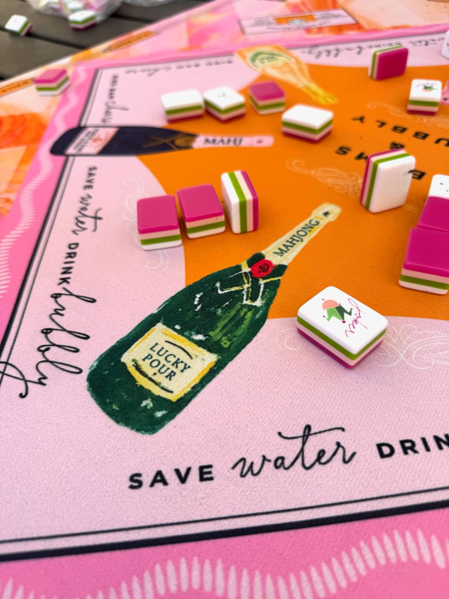 NEOPRENE Bams & Bubbly Mahjong Mat | Champagne & Mahj