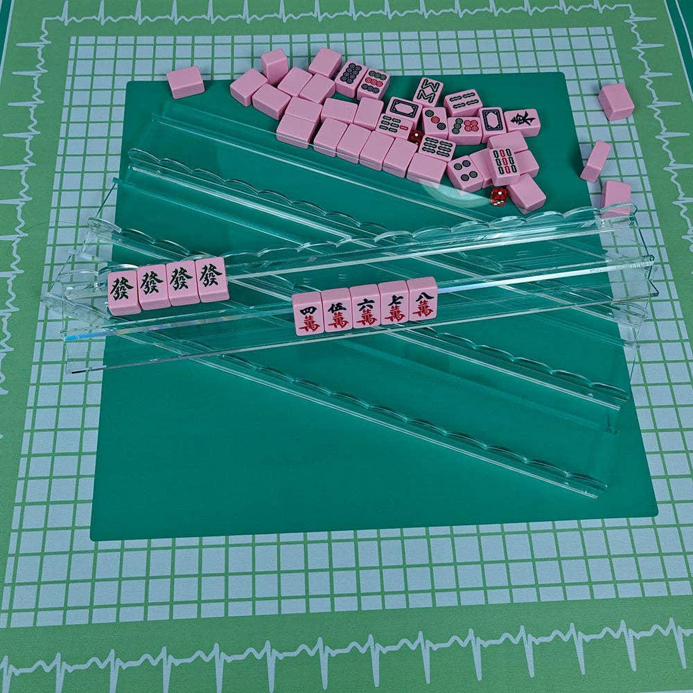 Mahjong Racks Set–20" Acrylic Tile Racks & Pushers: Clear