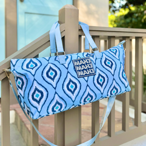 My Fair Mahjong MAHJONG TOTE BAG  |  Wide with Zipper Closure: Stripes- Green & Blue Tote Bag