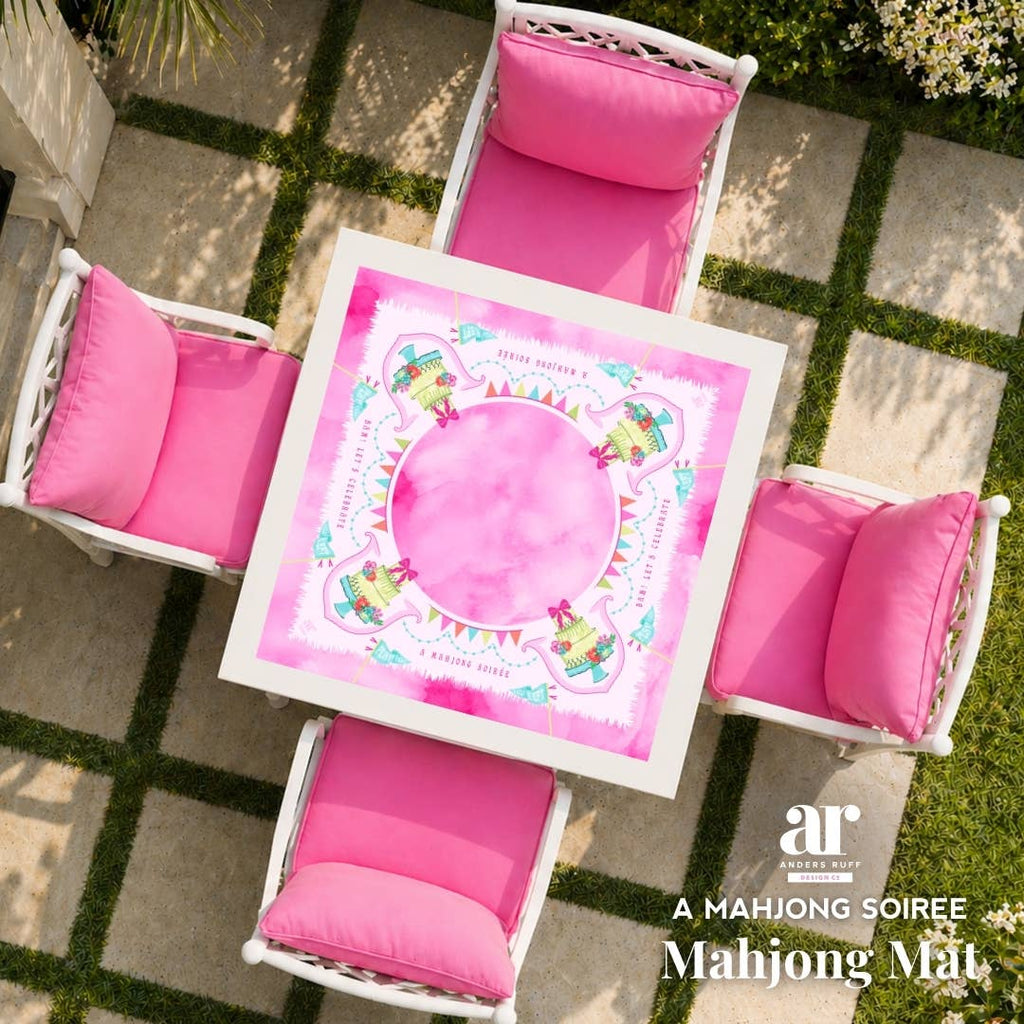 A Mahjong Soirée Mat – Pink Celebration Party [Non-Neoprene]: 31.5" x 31.5"