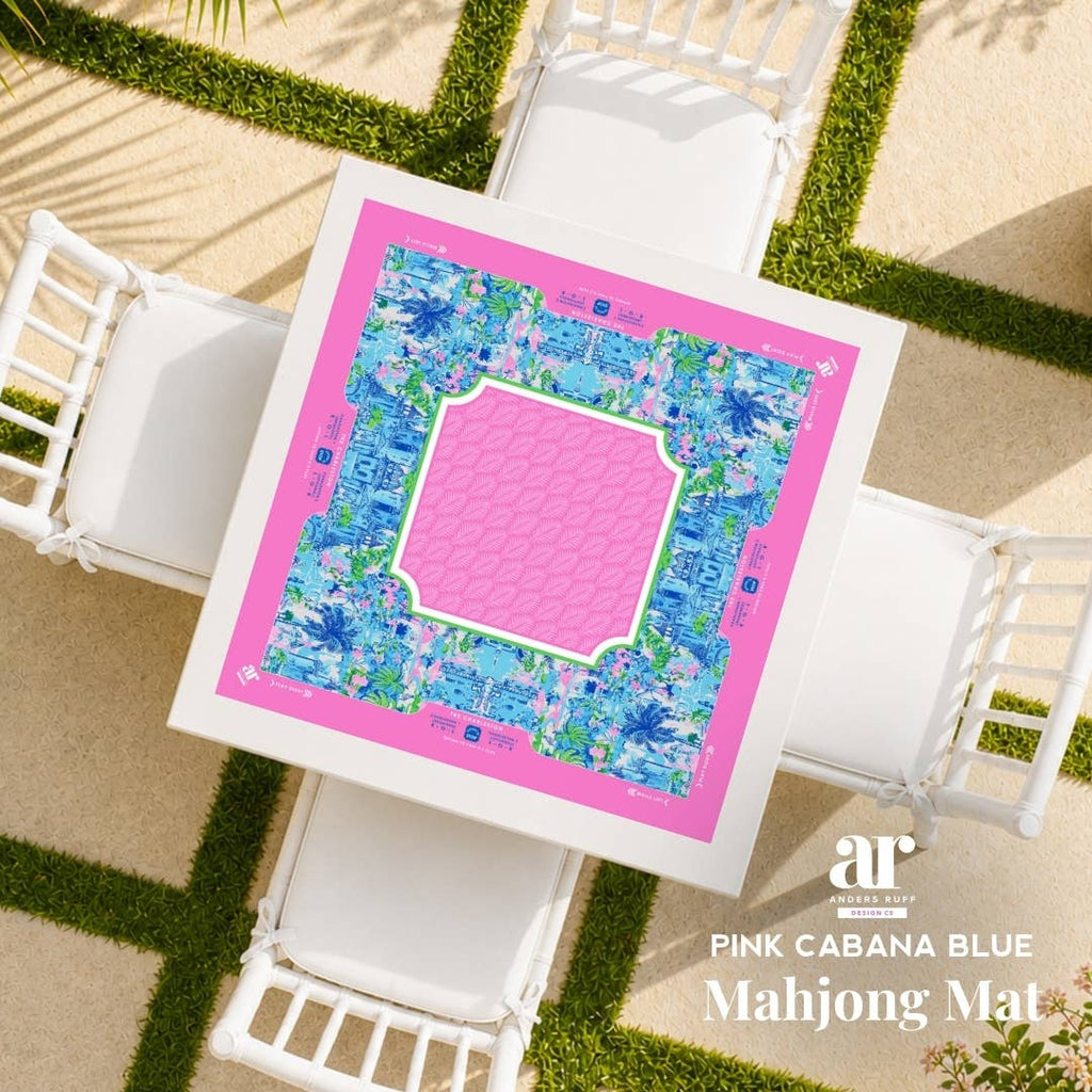 NEOPRENE Palm Beach Collection Mahjong Mat | Pink Blue Lime: Pink Cabana Blue
