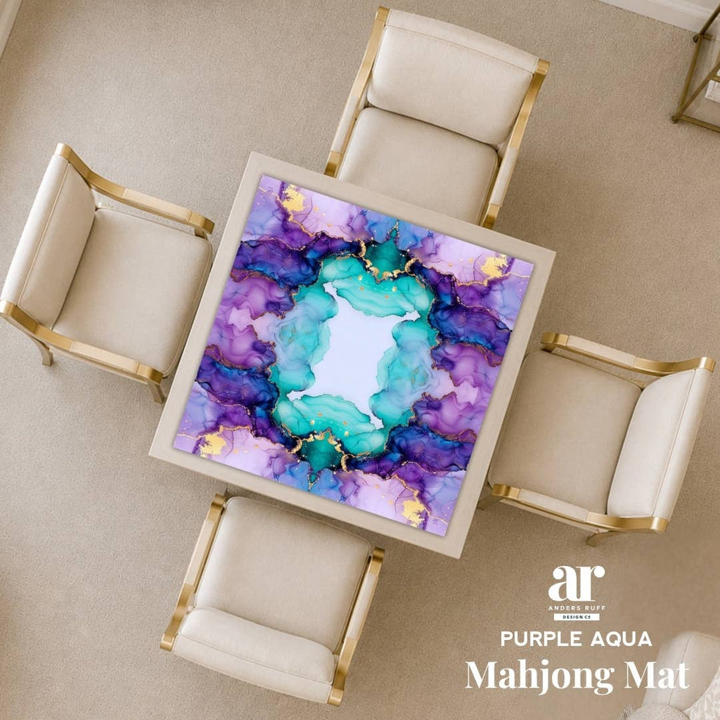 Purple Aqua Mahjong Mat | The Grand Marble Collection : 31.5" x 31.5"