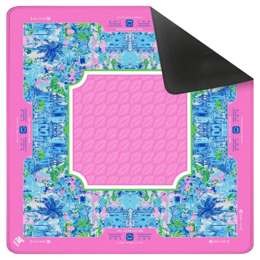 NEOPRENE Palm Beach Collection Mahjong Mat | Pink Blue Lime: Pink Cabana Blue