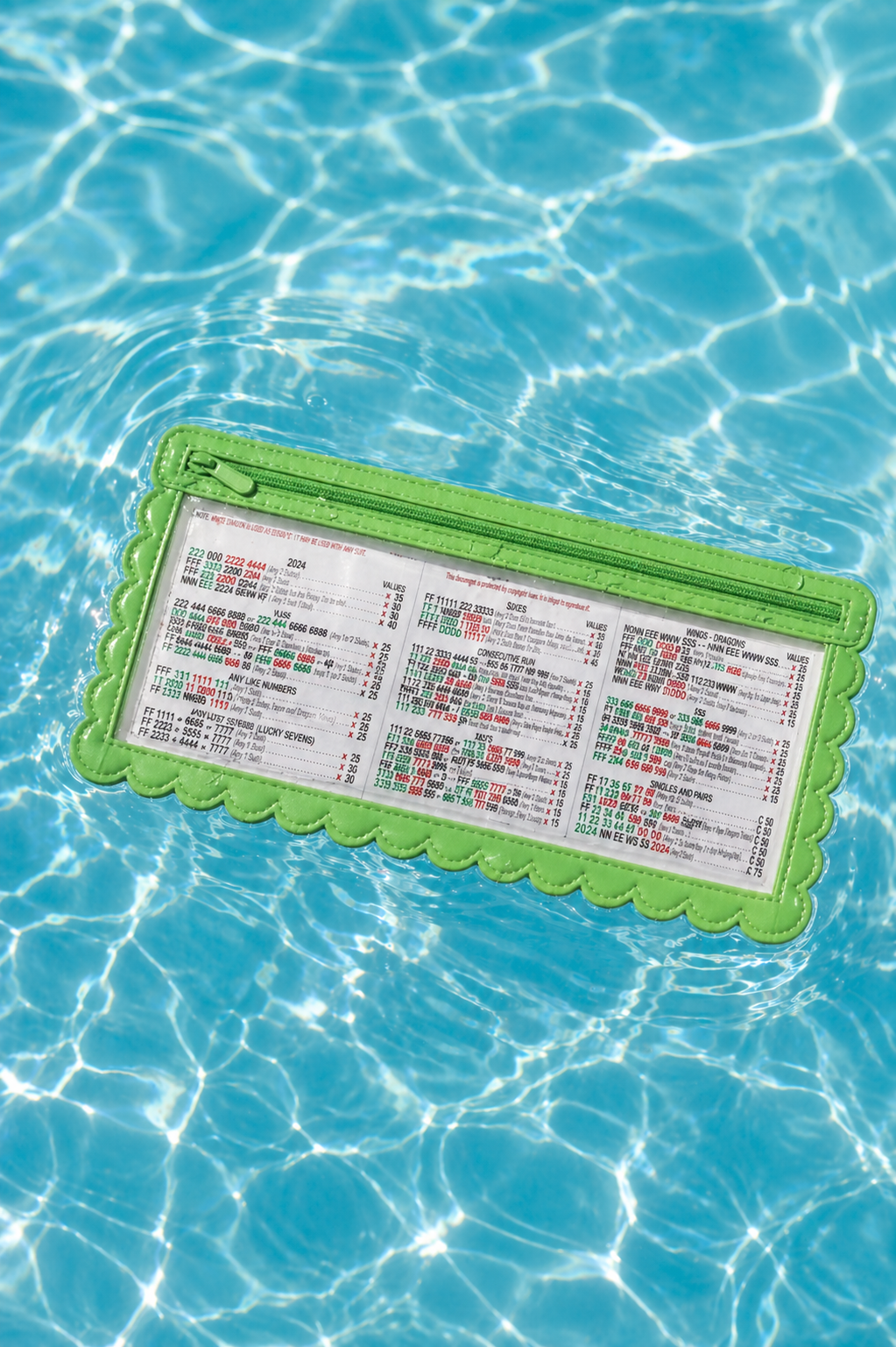Splash-Proof Mahjong Card Holder for Pool Mahjong - Green Scallops STANDARD SIZE: Pack of Four Card Holders