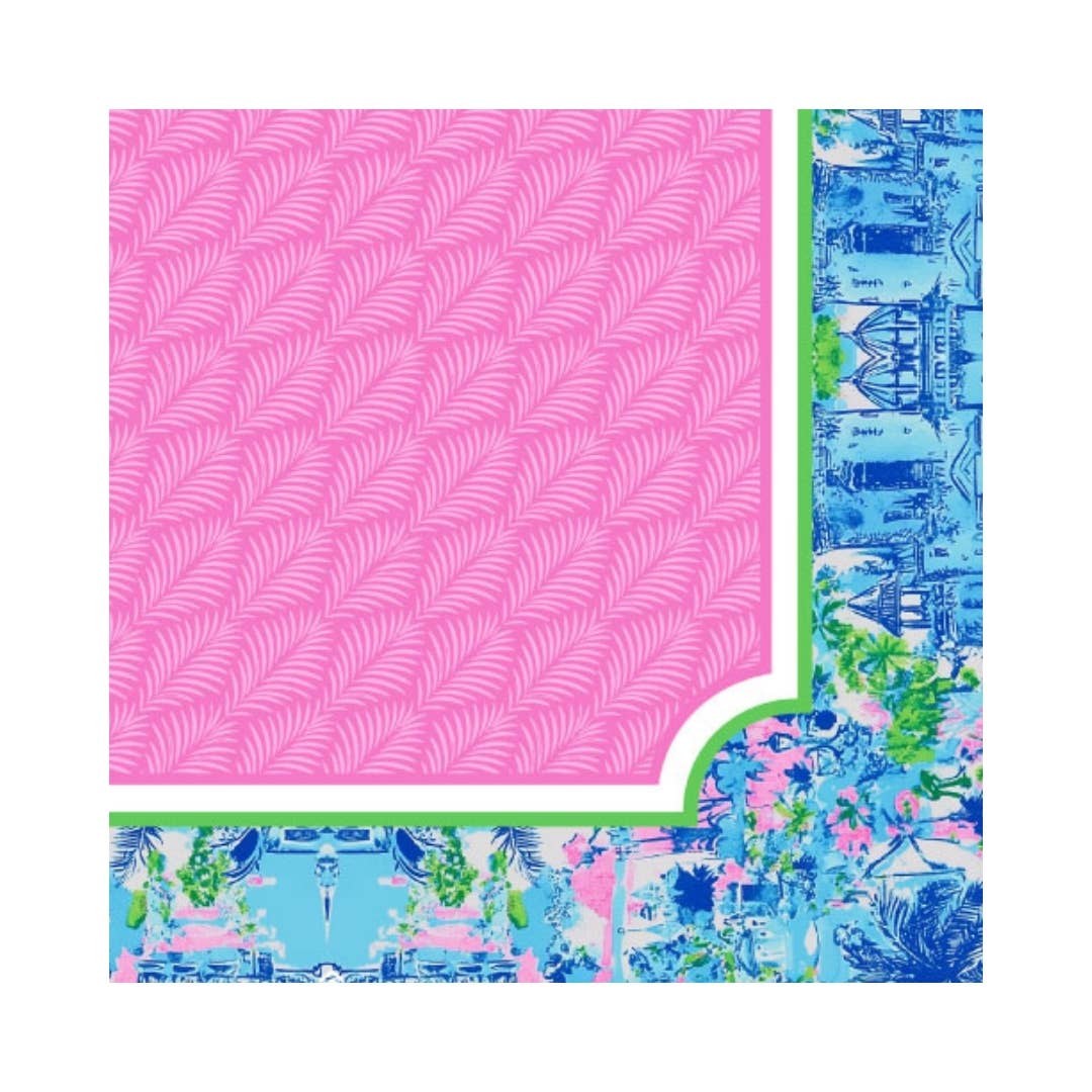 NEOPRENE Palm Beach Collection Mahjong Mat | Pink Blue Lime: Pink Cabana Blue