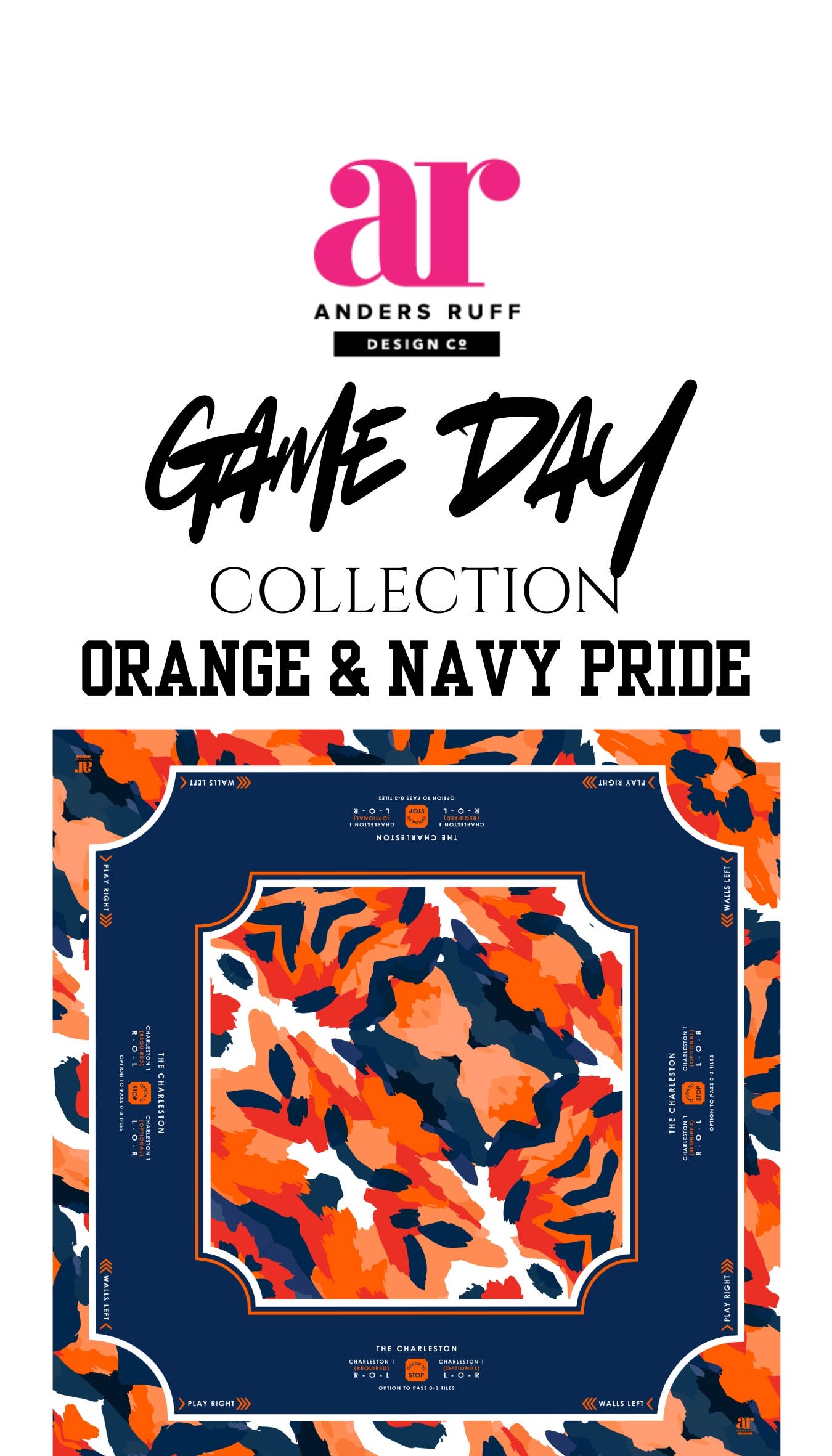 Game Day Mahjong Mat | Custom Team Colors | Sports-Inspired : Orange & White / 33" x 33"