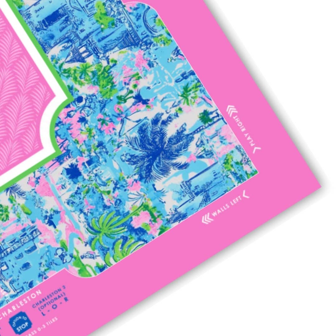 NEOPRENE Palm Beach Collection Mahjong Mat | Pink Blue Lime: Pink Cabana Blue