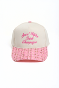 SAVE WATER DRINK CHAMPAGNE embroidered tweed brim cap: Pink