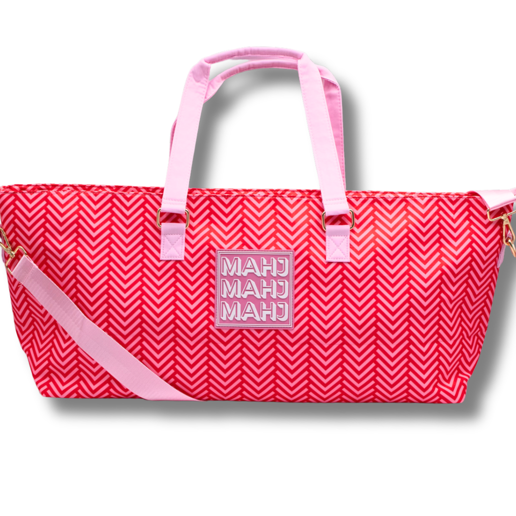 My Fair Mahjong MAHJONG TOTE BAG  |  Wide with Zipper Closure: Stripes- Pink & Red Tote Bag