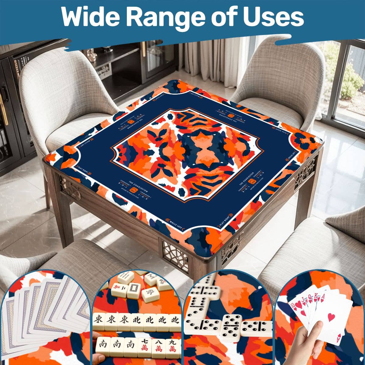 Game Day Mahjong Mat | Custom Team Colors | Sports-Inspired : Orange & White / 33" x 33"