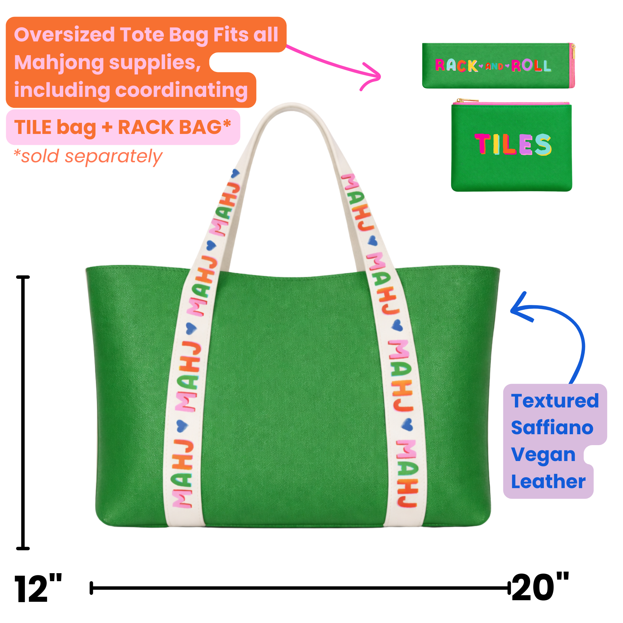 Mahjong Tote Bag Mahjong Tile Bag Leather | Green *NEW*
