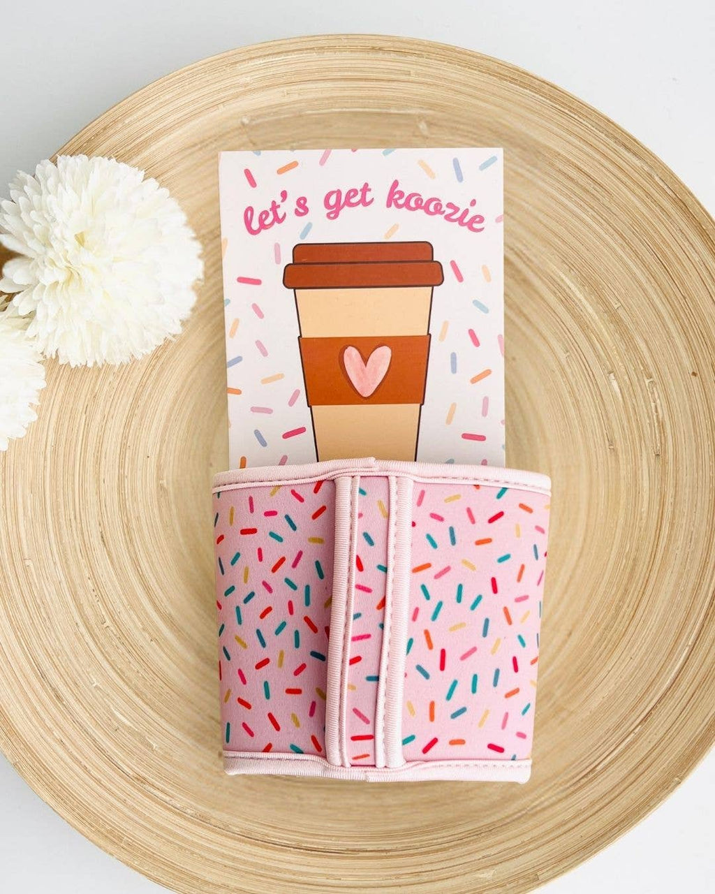 Sprinkles Let's Get Koozie | Drink Sleeve Coffee Cup Handle