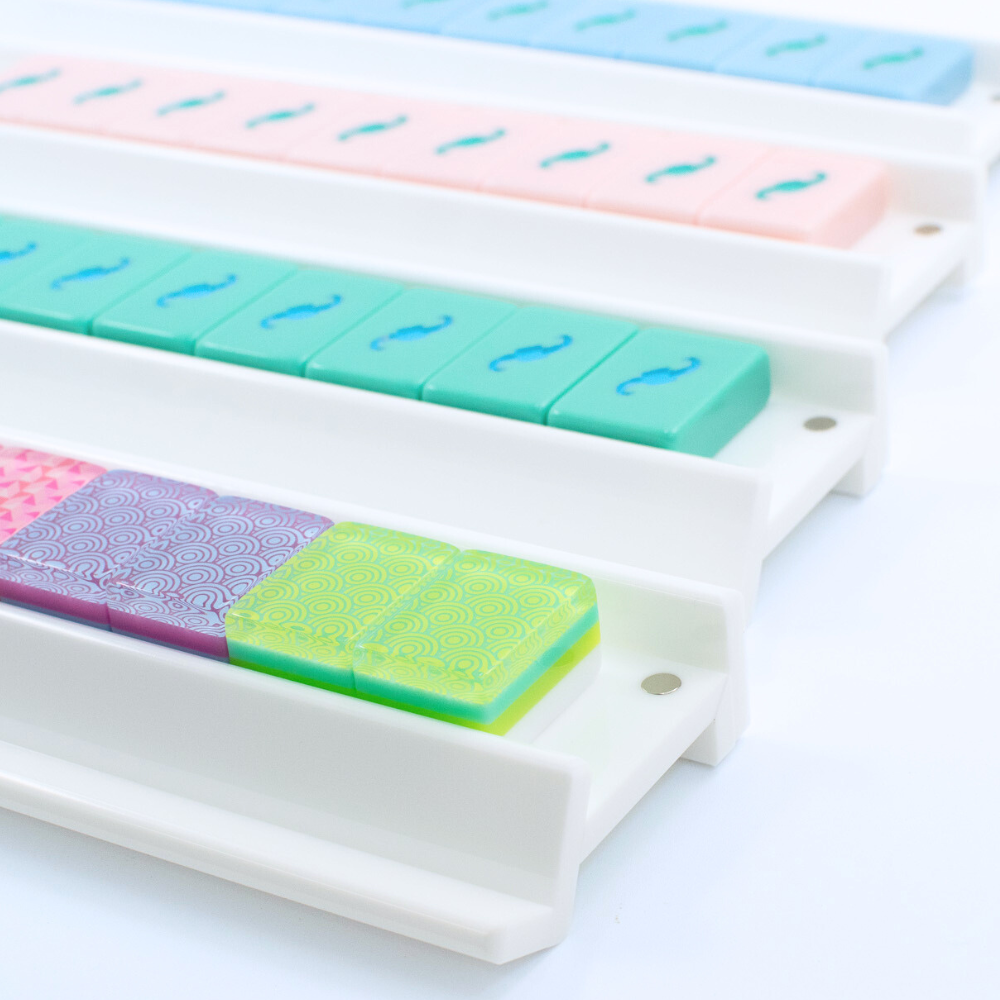 My Fair Mahjong MAHJONG RACKS | Premium Acrylic | 4 Racks + 4 Pushers: Solid Macaron Blue