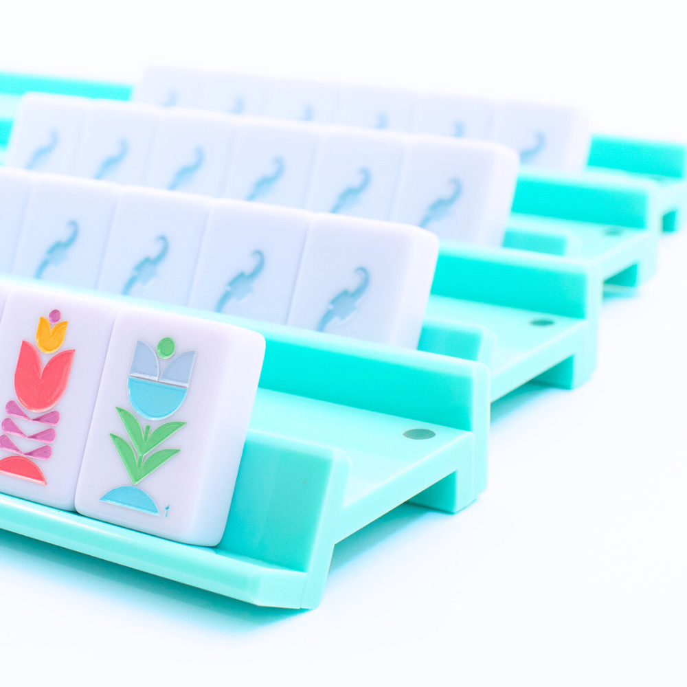 My Fair Mahjong MAHJONG RACKS | Premium Acrylic | 4 Racks + 4 Pushers: Solid Macaron Green