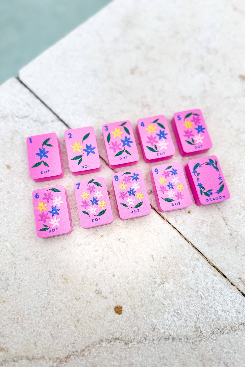 Floating Mahjong Tiles in Floral Pink for the Pool