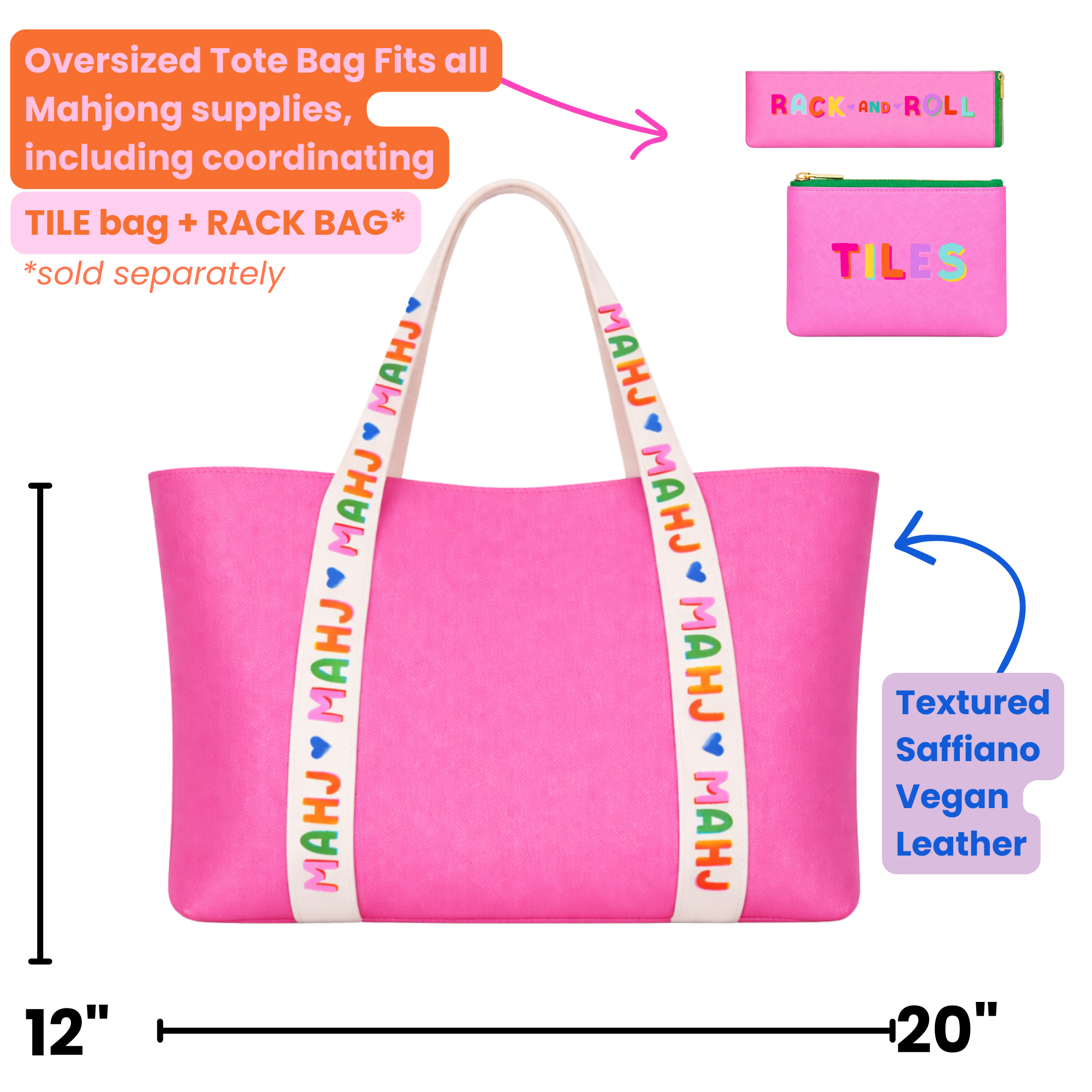Mahjong Tote Bag Mahjong Tile Bag Leather | Pink *NEW*