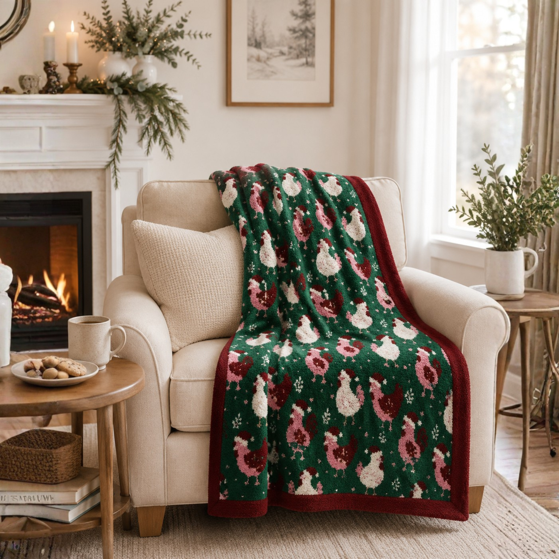 PREORDER Holiday Collection Blanket - Soft as a Cloud Cozy - Holiday Chickens Ships Sept.
