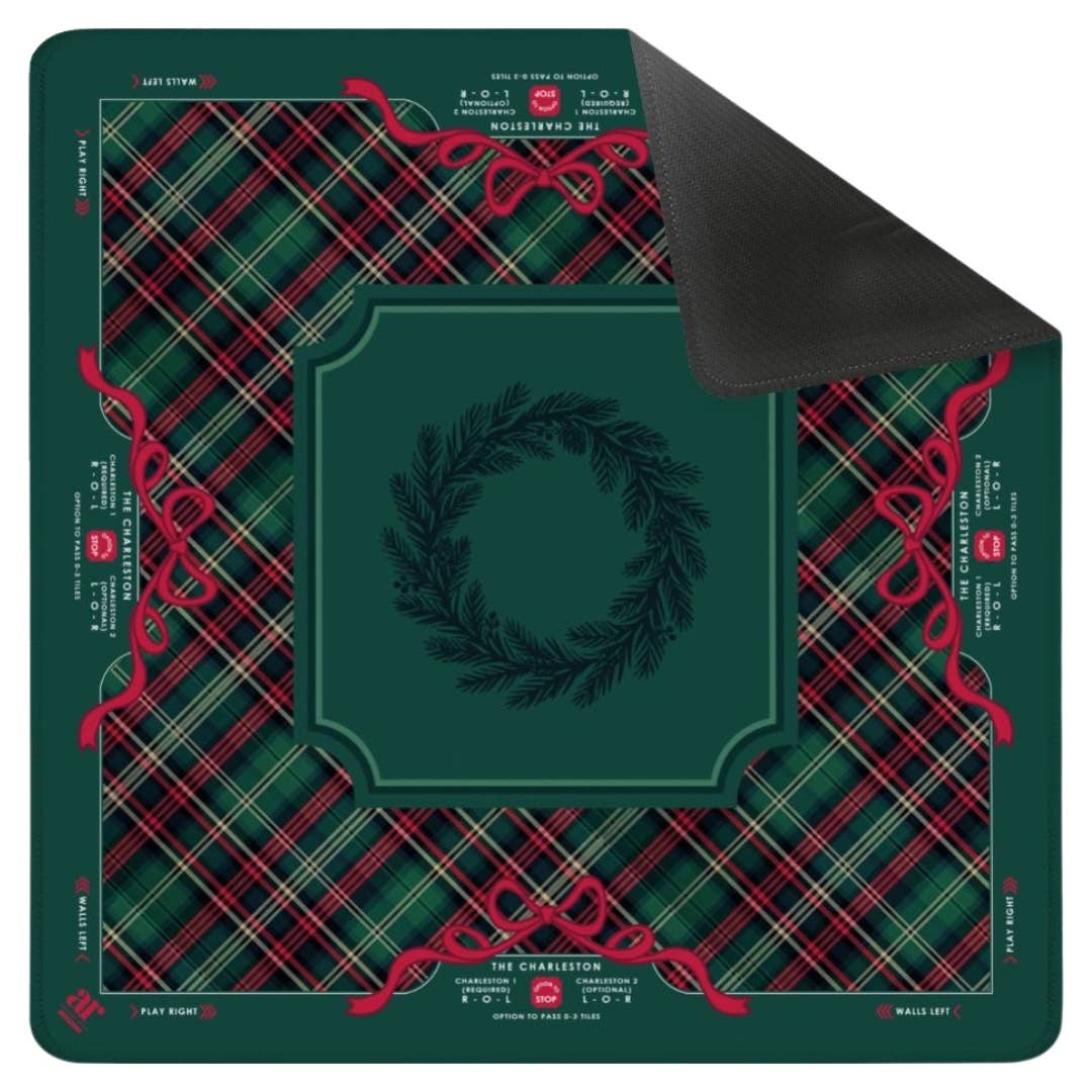 NEOPRENE Evergreen & Tartan Mahjong Mat | Holiday Christmas