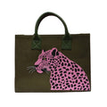 Pink Cheetah Tote Bamboo Handle - Olive/Multi - Cheetah