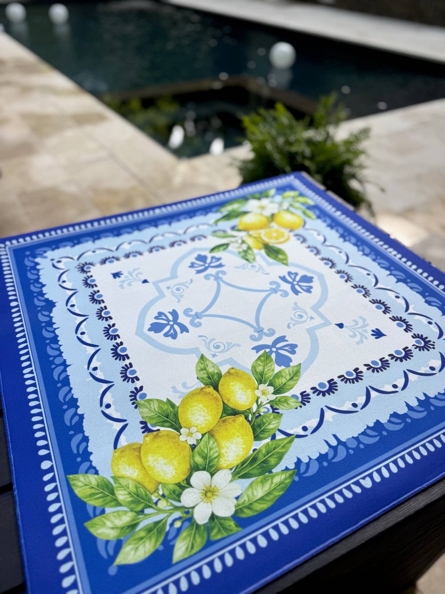 Amalfi Coast Mahjong Mat | Lemon Italy Mediterranean: 31.5” x 31.5” / Limoncello Tile