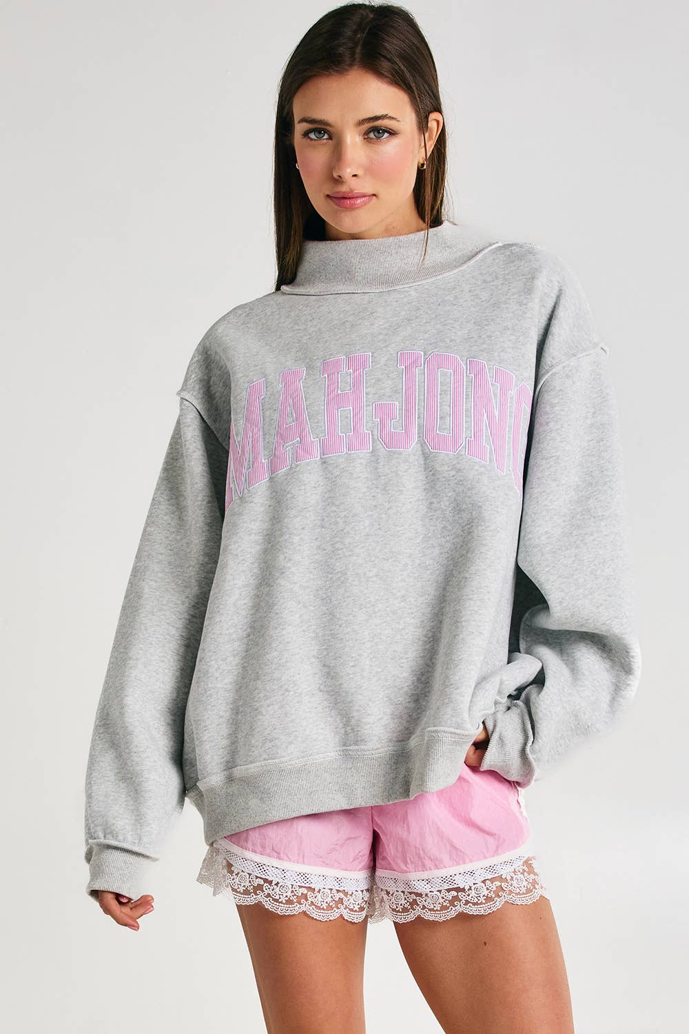 MAHJONG | Mahjong Embroidery Sweatshirt: H.GREY/KELLY GREEN STRIPE / S/M-L/XL (3-3)