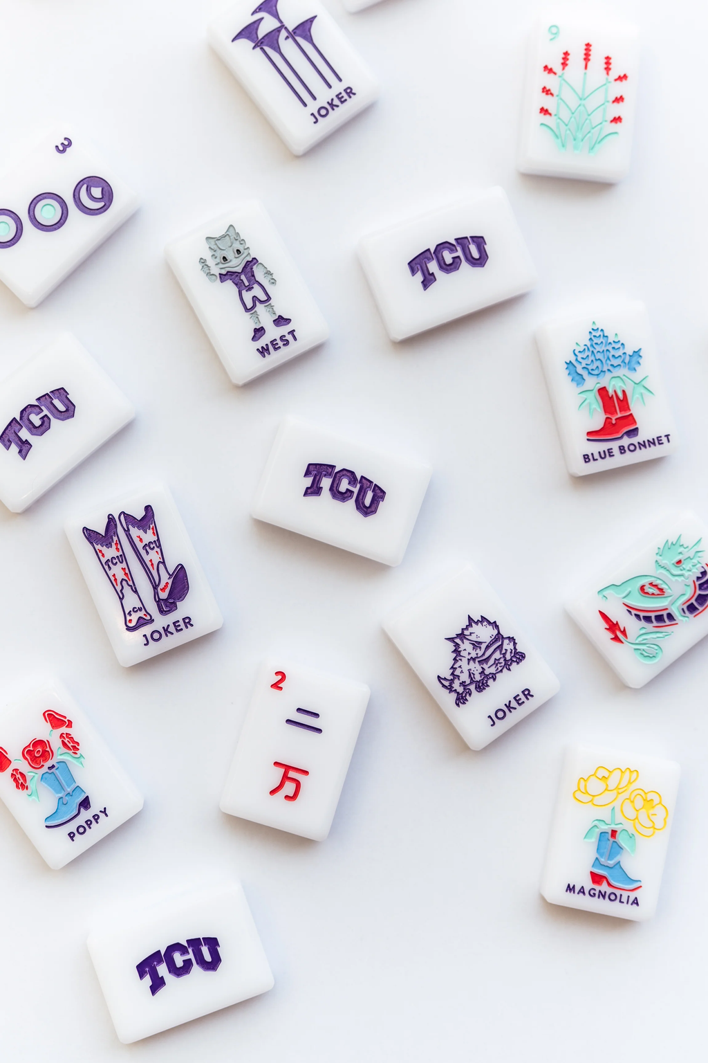 WEST WIND MAHJONG 
TCU® - TEXAS CHRISTIAN UNIVERSITY® TILES - PRE ORDER