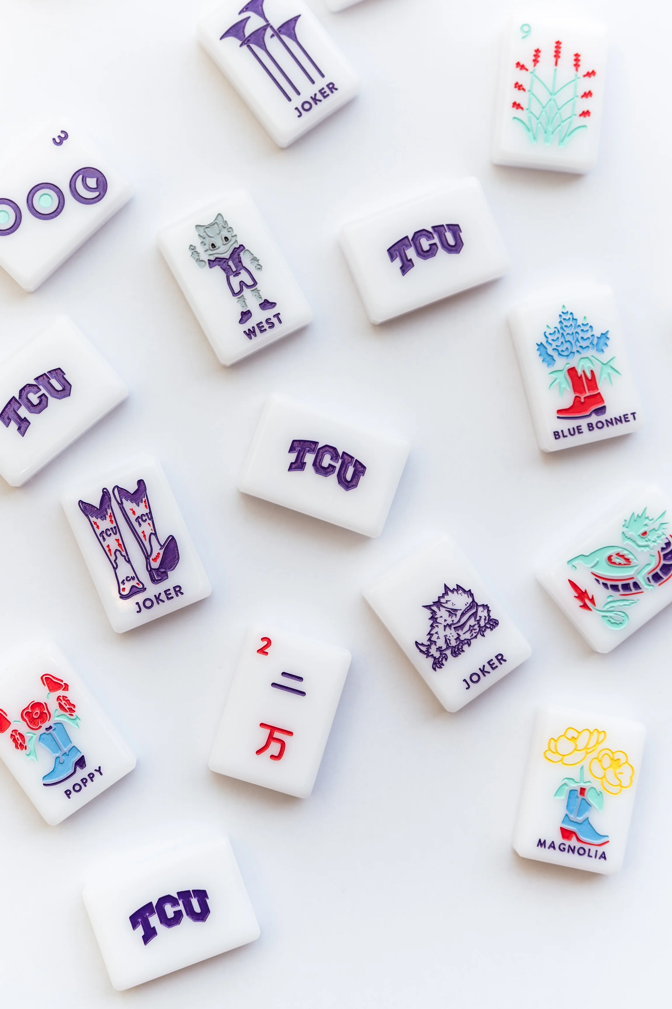WEST WIND MAHJONG 
TCU® - TEXAS CHRISTIAN UNIVERSITY® TILES - PRE ORDER
